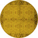 Round Machine Washable Oriental Yellow Traditional Rug, wshurb892yw