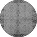 Round Machine Washable Oriental Gray Traditional Rug, wshurb892gry