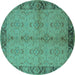 Round Oriental Turquoise Traditional Rug, urb892turq