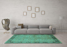 Machine Washable Oriental Turquoise Traditional Area Rugs in a Living Room,, wshurb892turq