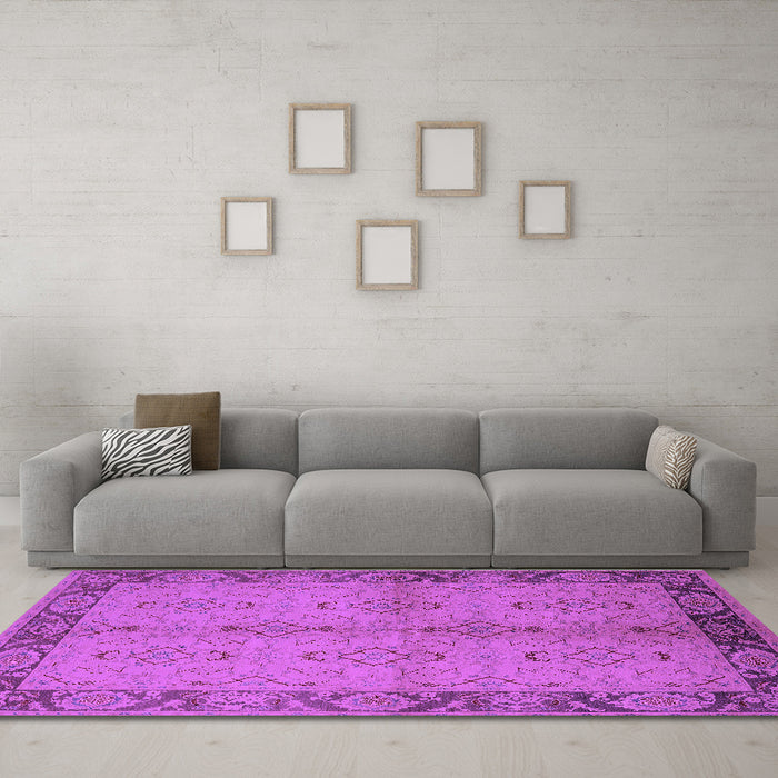 Machine Washable Oriental Purple Traditional Area Rugs in a Living Room, wshurb892pur