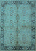 Machine Washable Oriental Light Blue Traditional Rug, wshurb892lblu