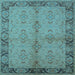 Square Machine Washable Oriental Light Blue Traditional Rug, wshurb892lblu
