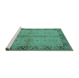 Sideview of Machine Washable Oriental Turquoise Traditional Area Rugs, wshurb892turq
