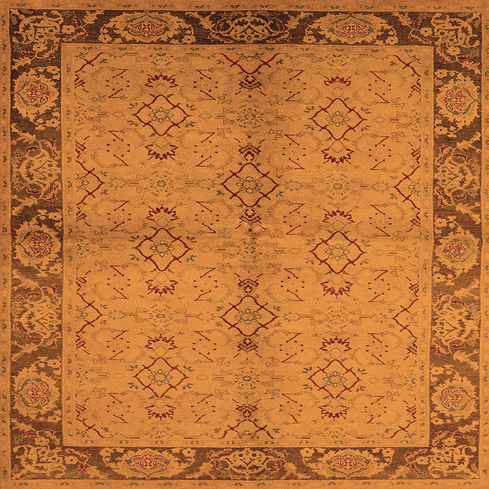 Square Machine Washable Oriental Orange Traditional Area Rugs, wshurb892org