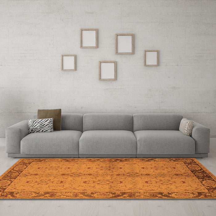 Machine Washable Oriental Orange Traditional Area Rugs in a Living Room, wshurb892org