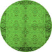 Round Machine Washable Oriental Green Traditional Area Rugs, wshurb892grn