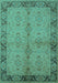 Machine Washable Oriental Turquoise Traditional Area Rugs, wshurb892turq