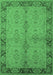 Machine Washable Oriental Emerald Green Traditional Area Rugs, wshurb892emgrn