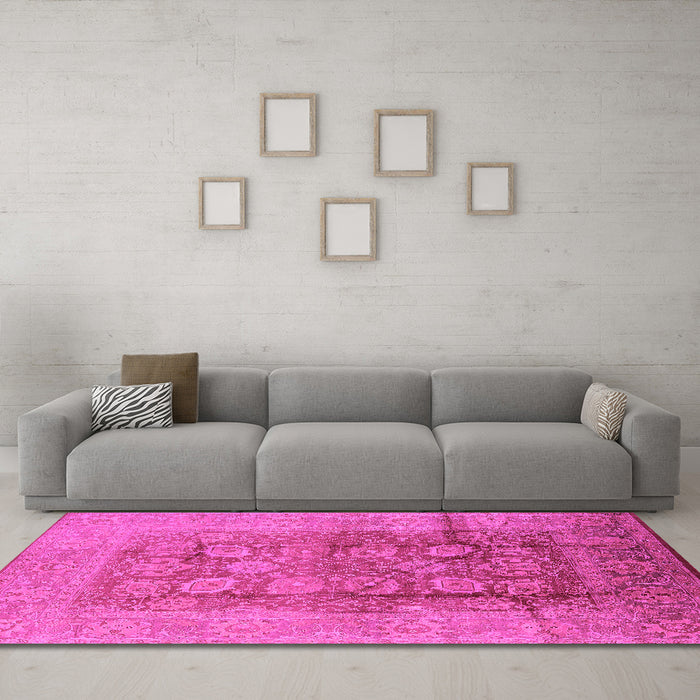 Machine Washable Oriental Pink Traditional Rug in a Living Room, wshurb893pnk
