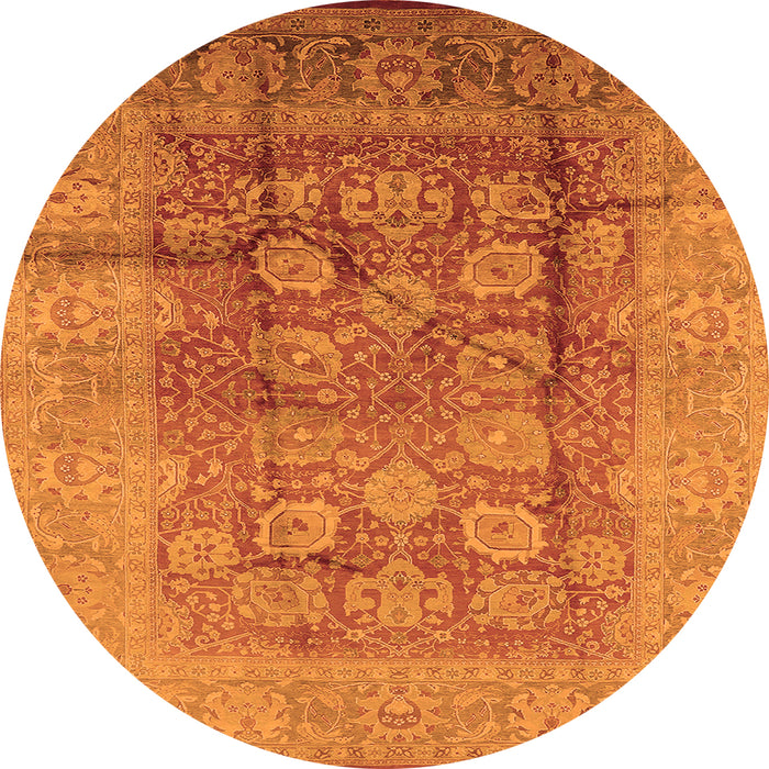 Round Machine Washable Oriental Orange Traditional Area Rugs, wshurb893org