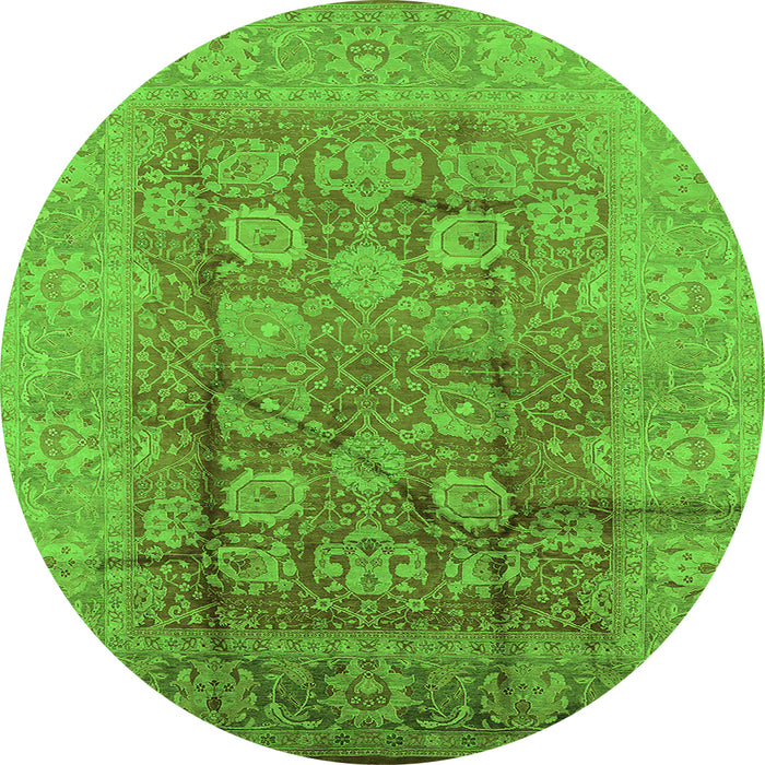 Round Oriental Green Traditional Rug, urb893grn