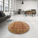 Round Mid-Century Modern Mahogany Brown Oriental Rug in a Office, urb893