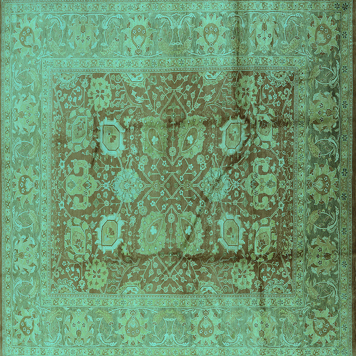 Square Machine Washable Oriental Turquoise Traditional Area Rugs, wshurb893turq
