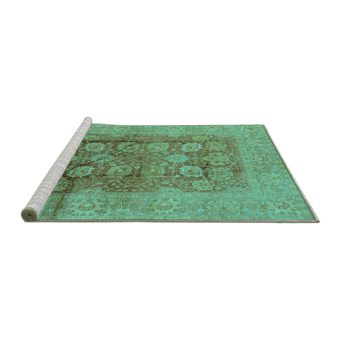 Sideview of Machine Washable Oriental Turquoise Traditional Area Rugs, wshurb893turq