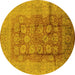 Round Oriental Yellow Traditional Rug, urb893yw