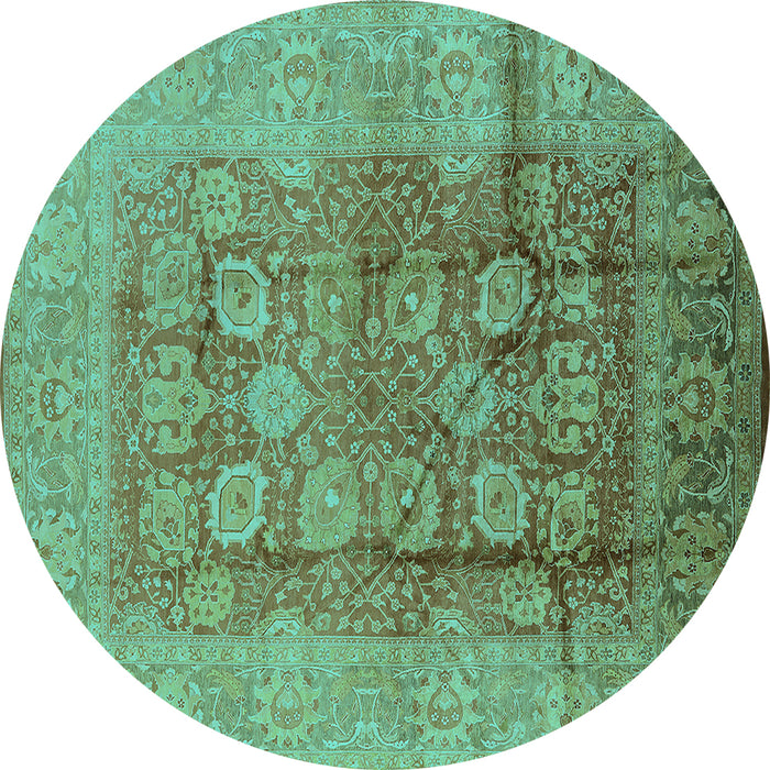 Round Oriental Turquoise Traditional Rug, urb893turq