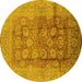 Round Machine Washable Oriental Yellow Traditional Rug, wshurb893yw