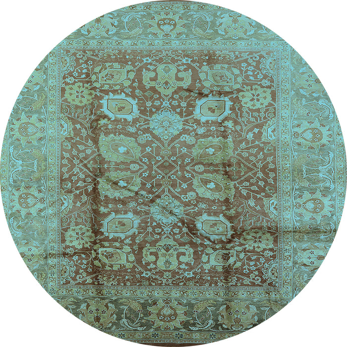 Round Machine Washable Oriental Light Blue Traditional Rug, wshurb893lblu