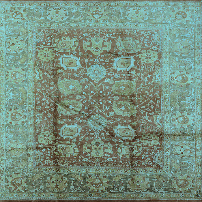 Square Machine Washable Oriental Light Blue Traditional Rug, wshurb893lblu