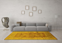 Machine Washable Oriental Yellow Traditional Rug in a Living Room, wshurb893yw