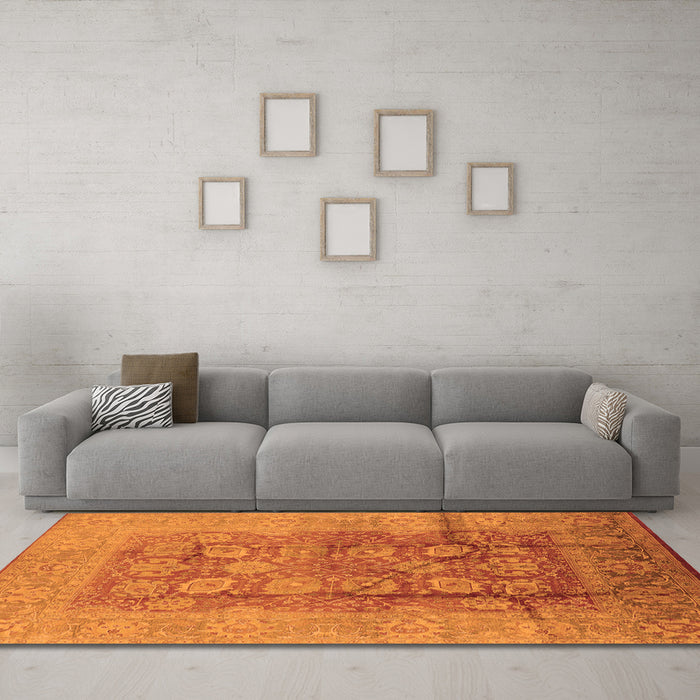 Machine Washable Oriental Orange Traditional Area Rugs in a Living Room, wshurb893org