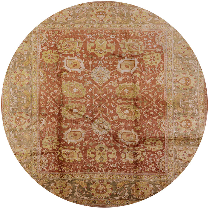 Round Mid-Century Modern Mahogany Brown Oriental Rug, urb893