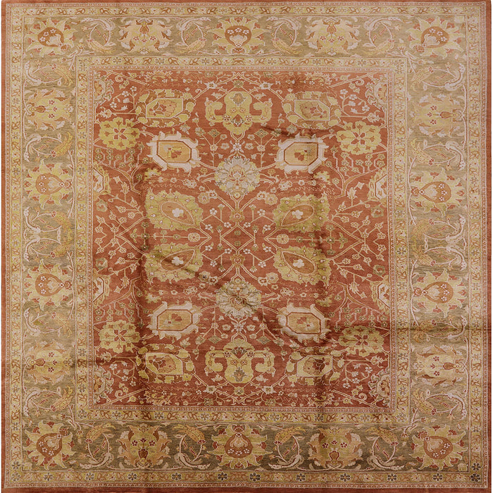 Square Mid-Century Modern Mahogany Brown Oriental Rug, urb893