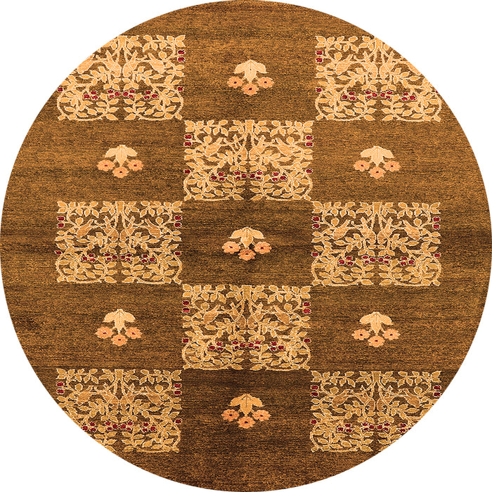 Round Machine Washable Oriental Orange Industrial Area Rugs, wshurb894org