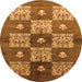 Round Machine Washable Oriental Orange Industrial Area Rugs, wshurb894org