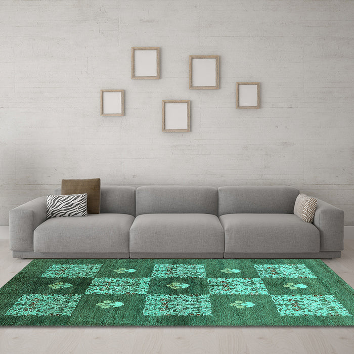Machine Washable Oriental Turquoise Industrial Area Rugs in a Living Room,, wshurb894turq