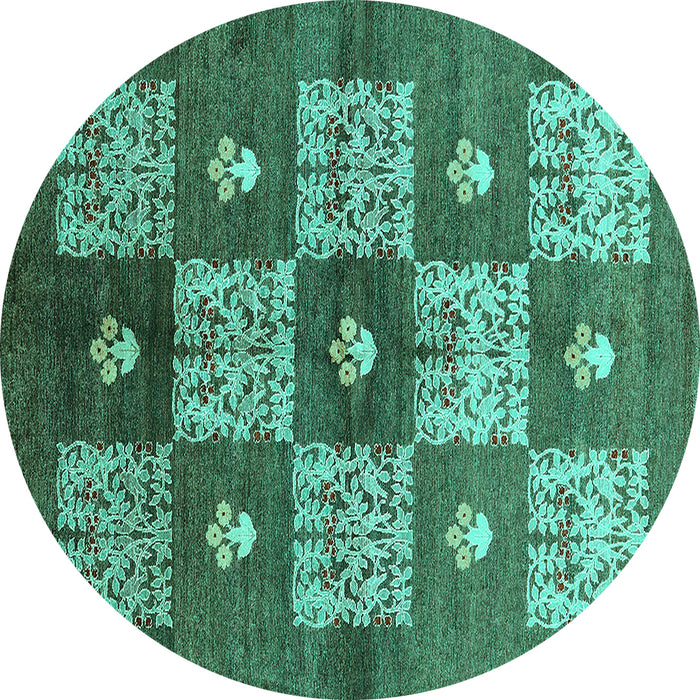 Round Oriental Turquoise Industrial Rug, urb894turq