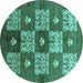 Round Oriental Turquoise Industrial Rug, urb894turq