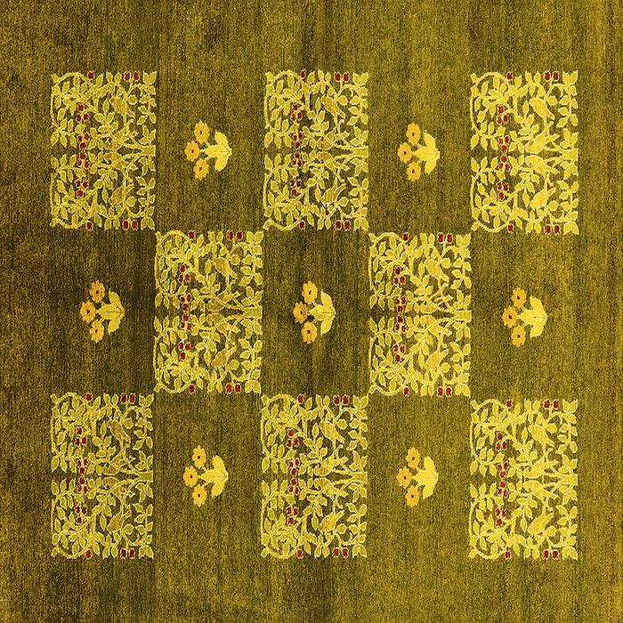 Square Machine Washable Oriental Yellow Industrial Rug, wshurb894yw