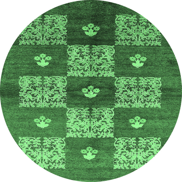 Round Oriental Emerald Green Industrial Rug, urb894emgrn