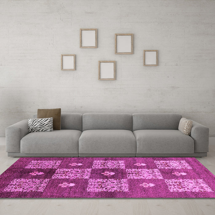 Machine Washable Oriental Pink Industrial Rug in a Living Room, wshurb894pnk