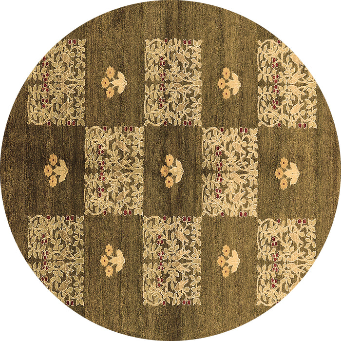 Round Machine Washable Oriental Brown Industrial Rug, wshurb894brn