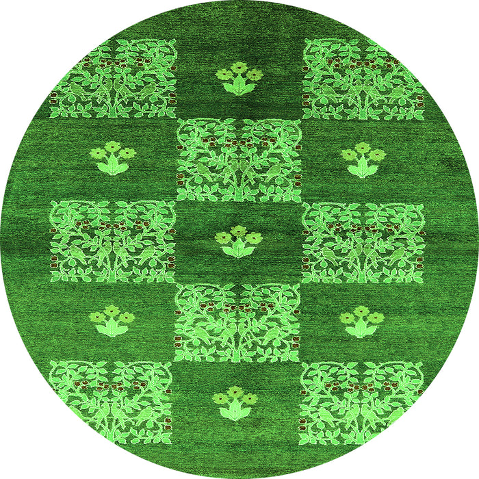 Round Machine Washable Oriental Green Industrial Area Rugs, wshurb894grn