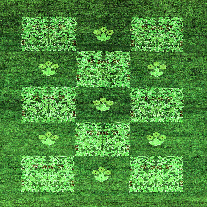 Square Machine Washable Oriental Green Industrial Area Rugs, wshurb894grn