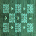 Square Machine Washable Oriental Turquoise Industrial Area Rugs, wshurb894turq