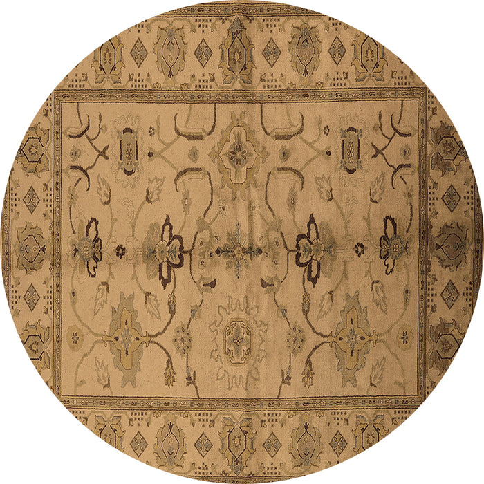 Round Oriental Brown Traditional Rug, urb895brn
