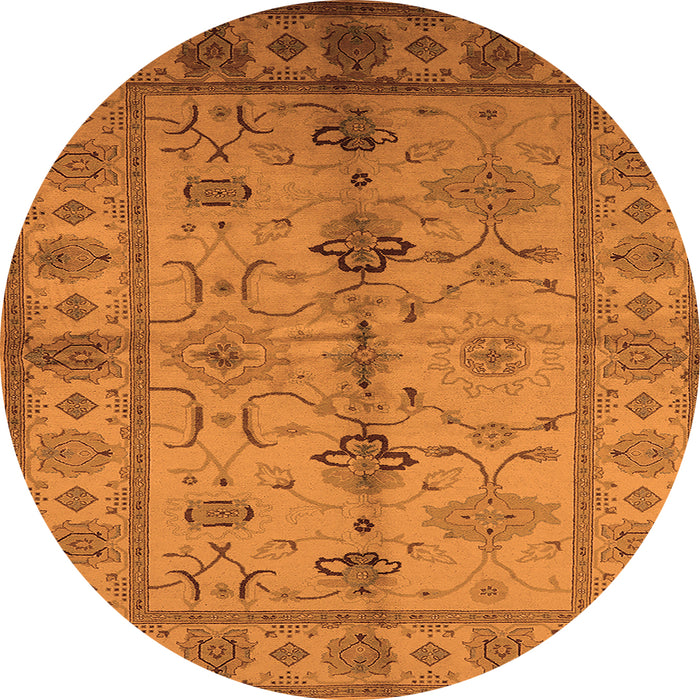 Round Oriental Orange Traditional Rug, urb895org