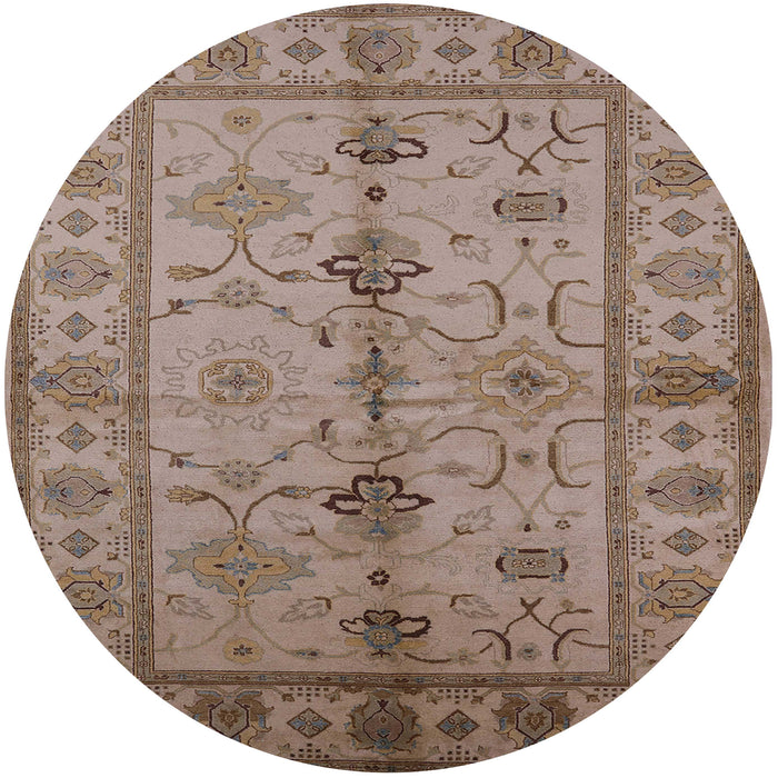 Round Mid-Century Modern Sienna Brown Oriental Rug, urb895