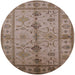 Round Mid-Century Modern Sienna Brown Oriental Rug, urb895
