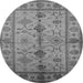 Round Machine Washable Oriental Gray Traditional Rug, wshurb895gry