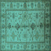 Square Machine Washable Oriental Turquoise Traditional Area Rugs, wshurb895turq