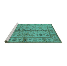 Sideview of Machine Washable Oriental Turquoise Traditional Area Rugs, wshurb895turq