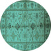 Round Oriental Turquoise Traditional Rug, urb895turq