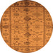 Round Machine Washable Oriental Orange Traditional Area Rugs, wshurb895org