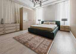 Mid-Century Modern Sienna Brown Oriental Rug in a Bedroom, urb895